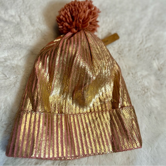 NWT Gold Painted Pink Toque with Pom Pom - Picture 4 of 9
